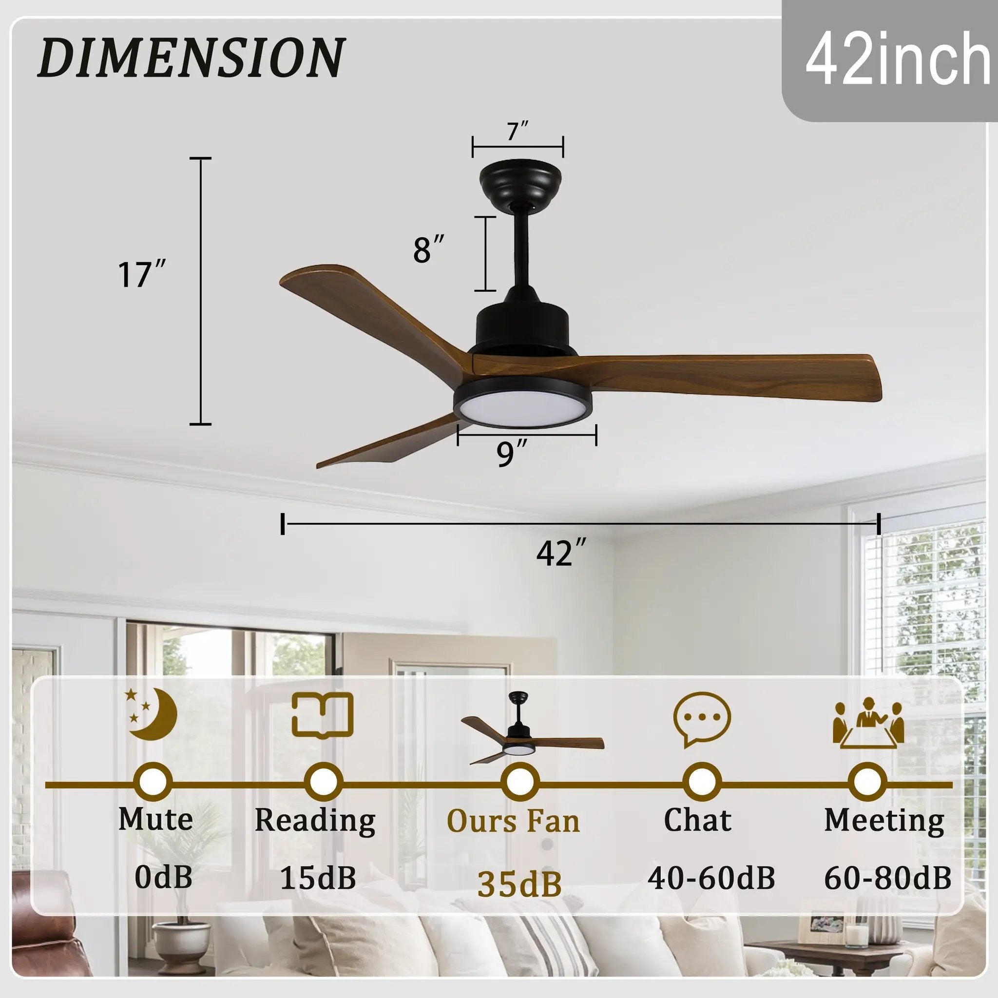 42-Inch Ceiling Fan with Light for Bedroom by HouseOfZazla