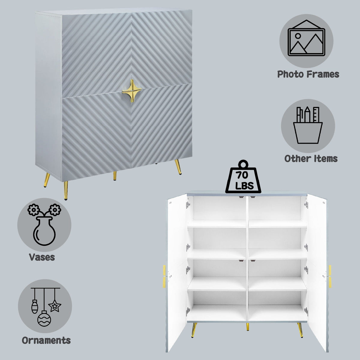 High Gloss Accent Cabinet with Modern Design - White or Gray, photo 5 of 8