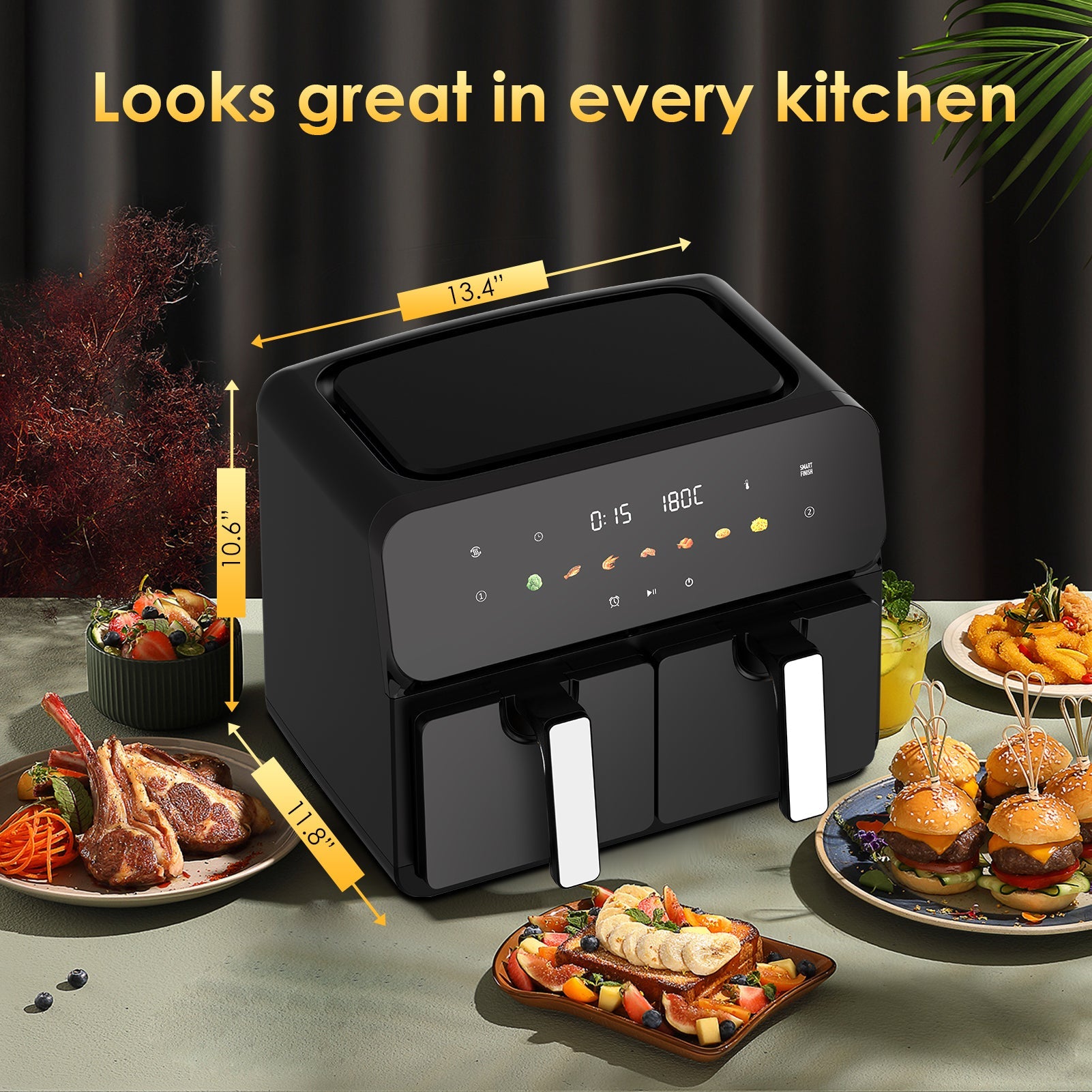 10QT Dual Air Fryer with 2 × 5QT Double Basket and SyncCook by HouseOfZazla