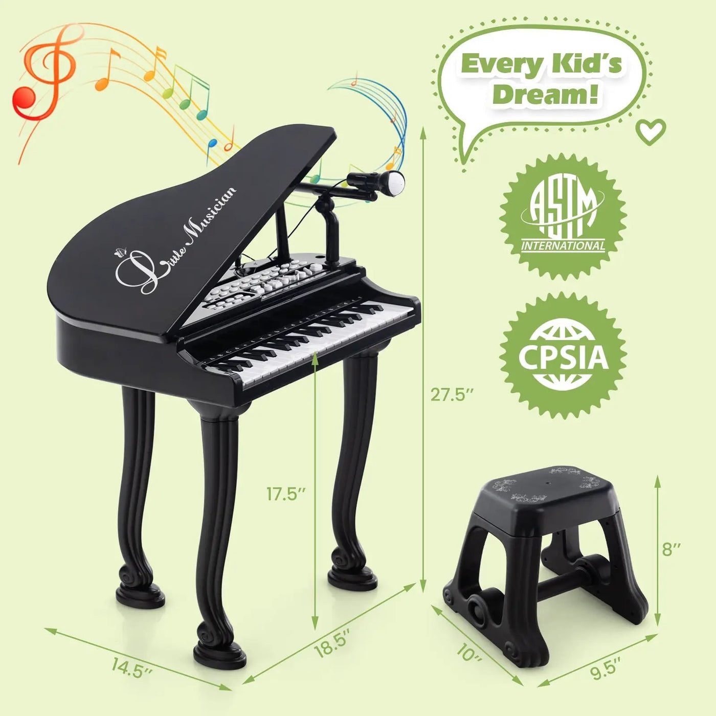37 Keys Kids Piano Keyboard with Stool and Piano Lid by DirectDeals