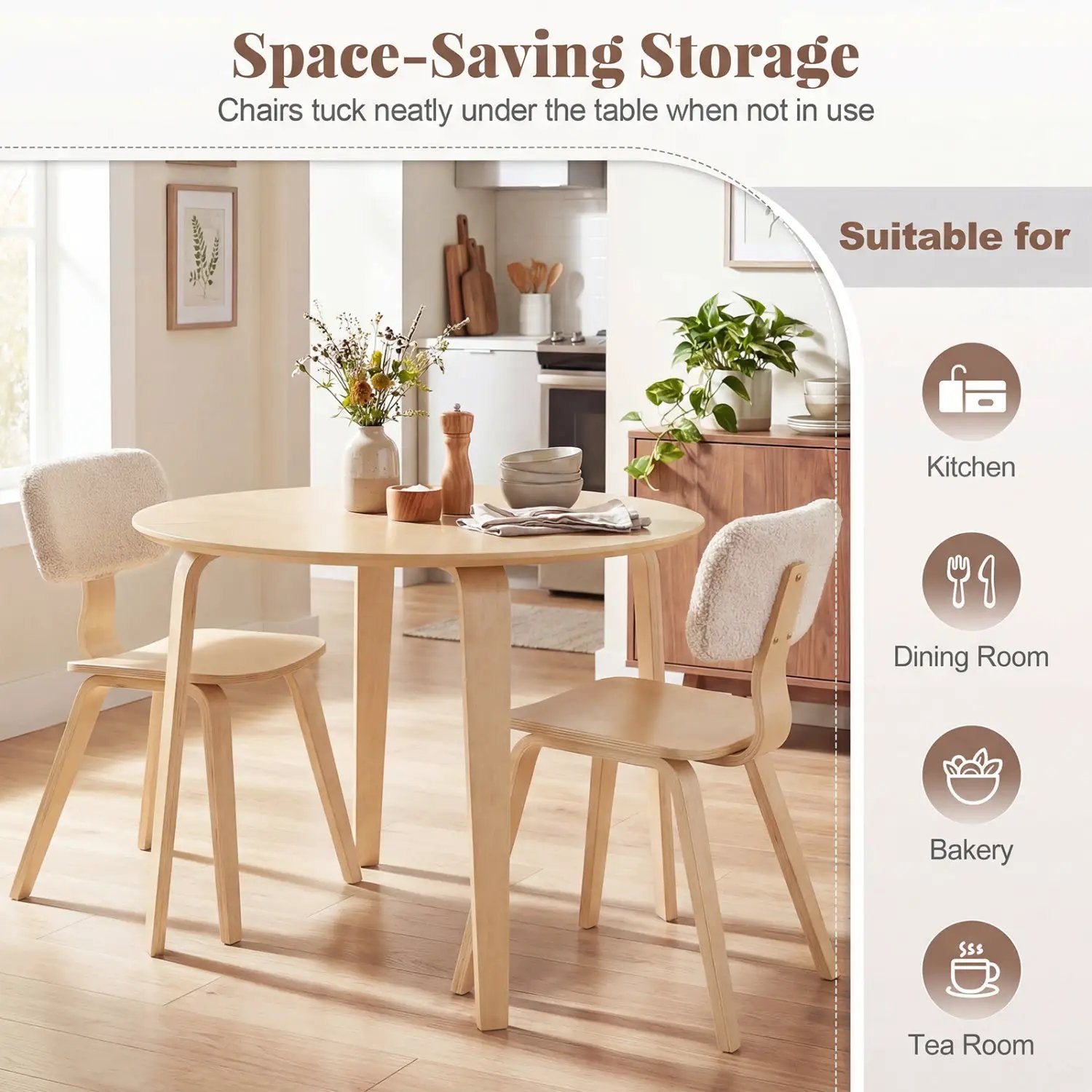 37.5" Round Dining Table with Rubber Wood Legs for Small Space by DirectDeals