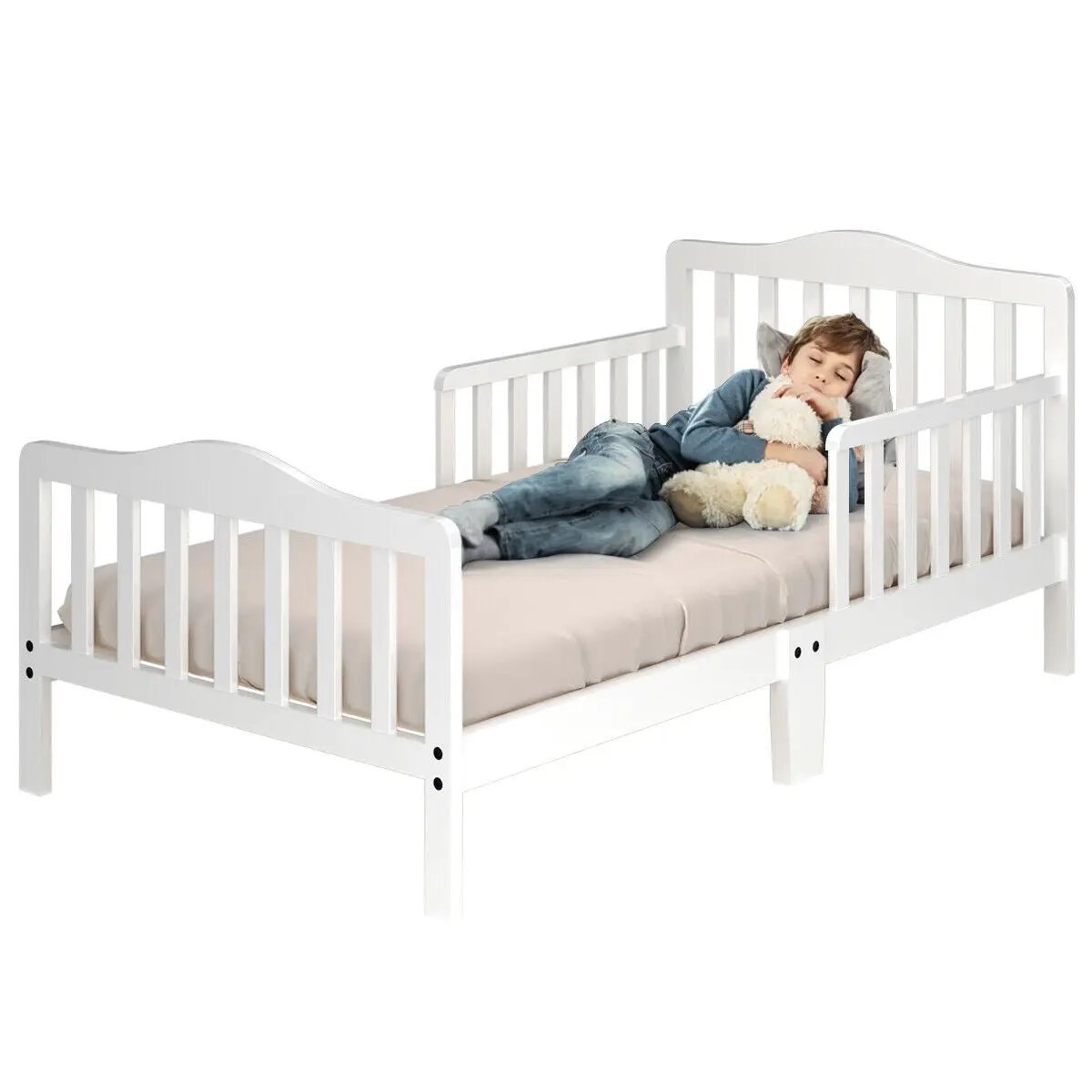 Classic Design Kids Wood Toddler Bed Frame with Two Side Safety Guardrails by DirectDeals