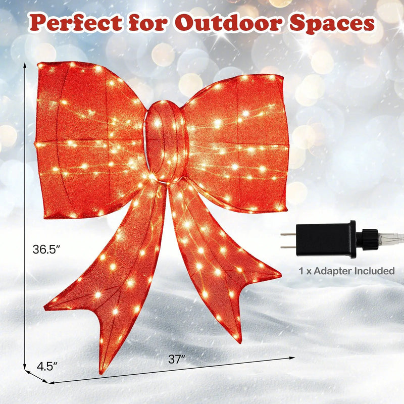 37 Inch Lighted Christmas Bow Decoration with Warm White LED Lights by DirectDeals
