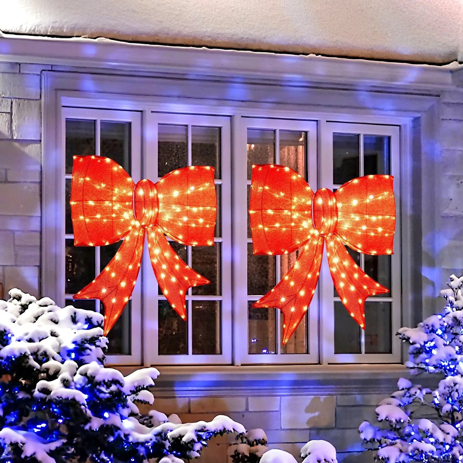 37 Inch Lighted Christmas Bow Decoration with Warm White LED Lights by DirectDeals