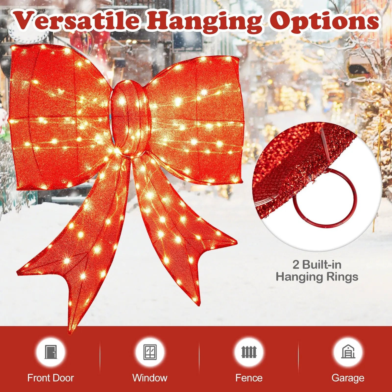 37 Inch Lighted Christmas Bow Decoration with Warm White LED Lights by DirectDeals