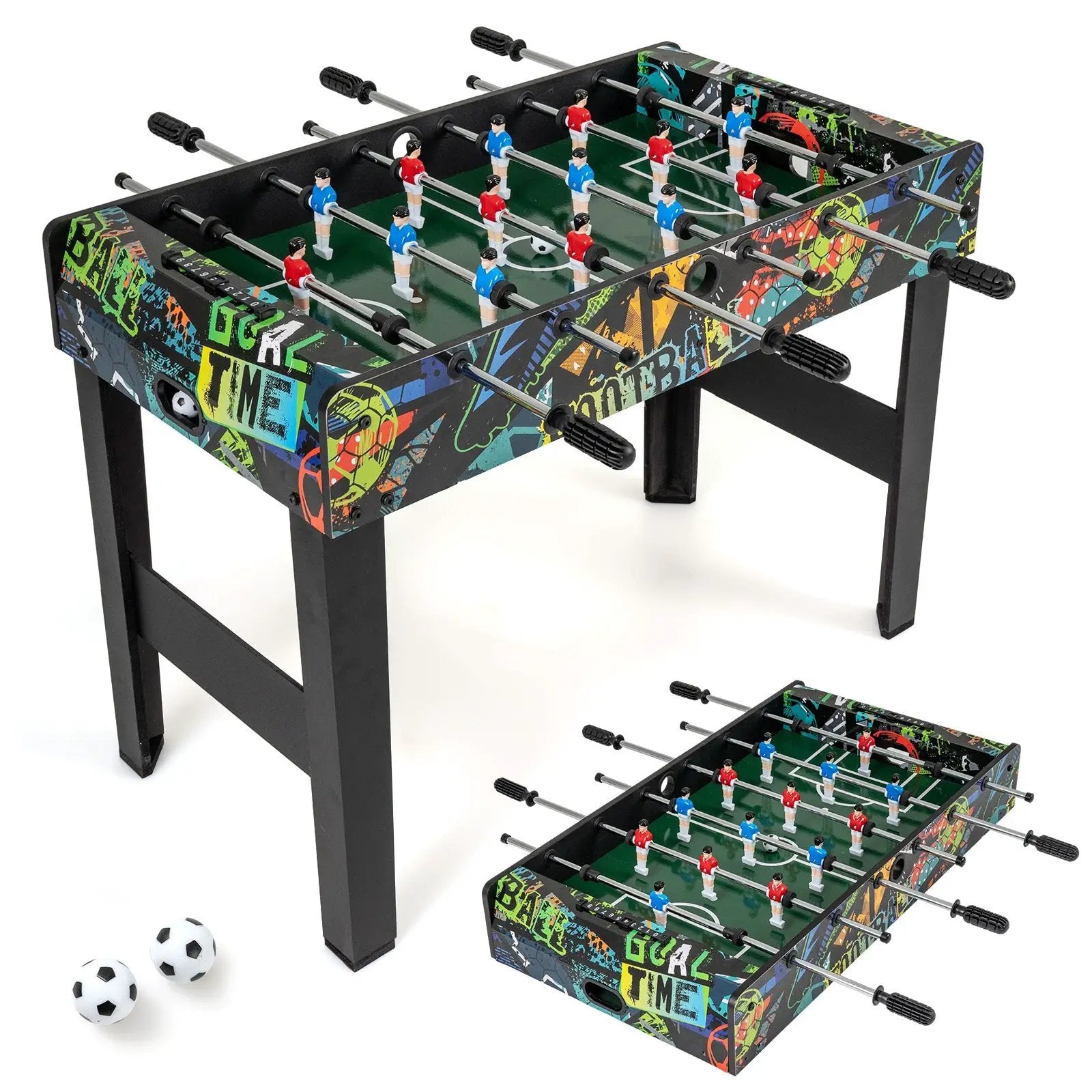 37 Inch Mini Foosball Table 2-in-1 Game Table with Detachable Legs for Tabletop-Black by DirectDeals