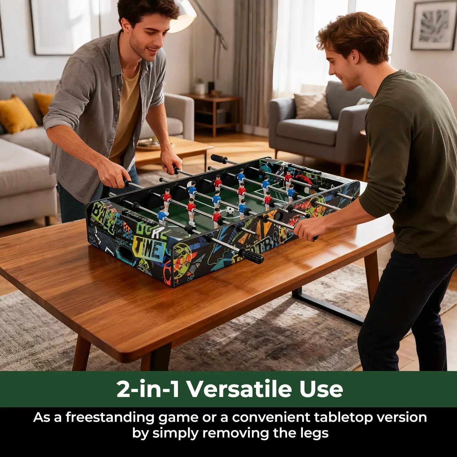 37 Inch Mini Foosball Table 2-in-1 Game Table with Detachable Legs for Tabletop-Black by DirectDeals