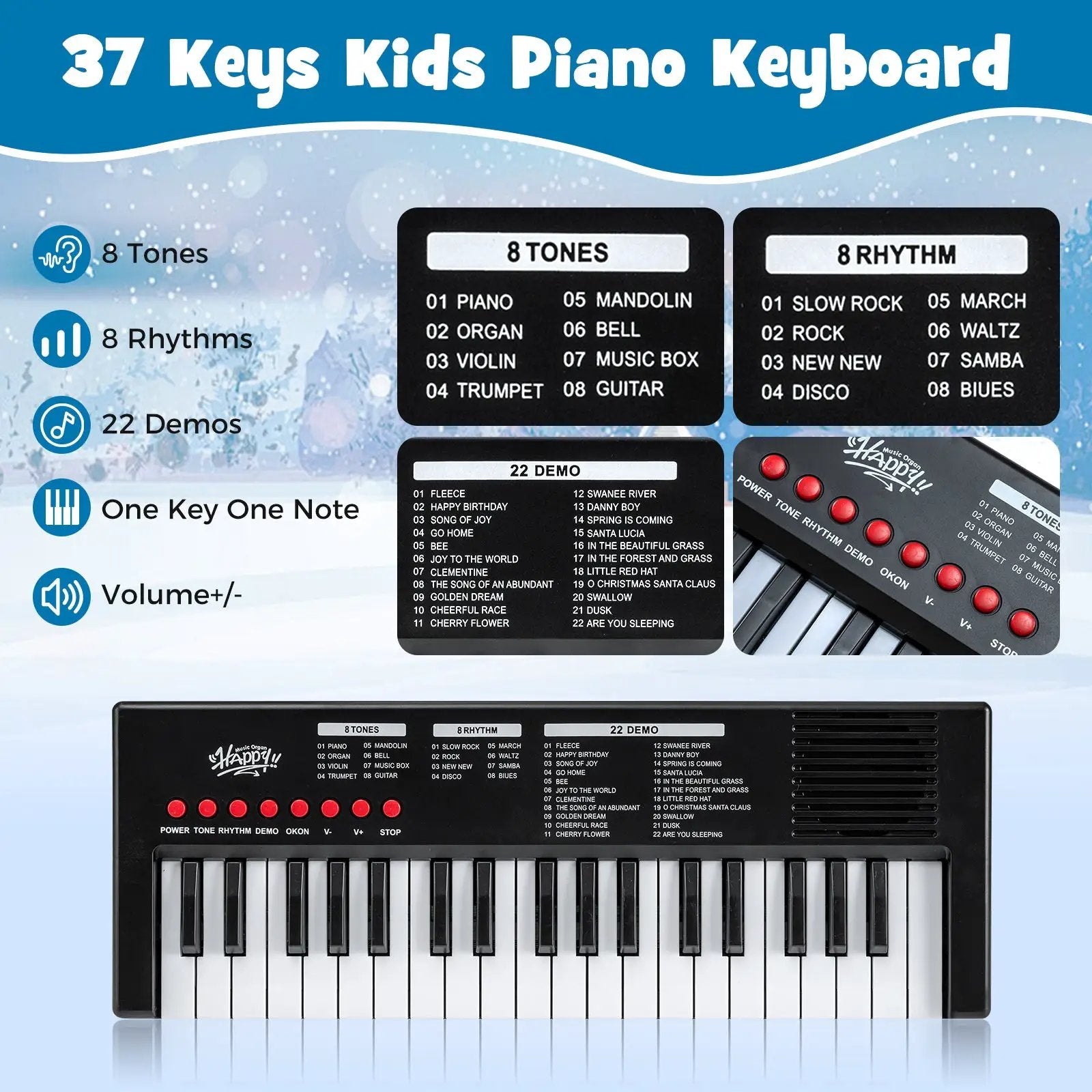 37 Keys Kids Piano Keyboard with 8 Rhythms and Microphone by DirectDeals