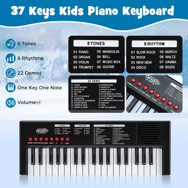 37 Keys Kids Piano Keyboard with 8 Rhythms and Microphone by DirectDeals