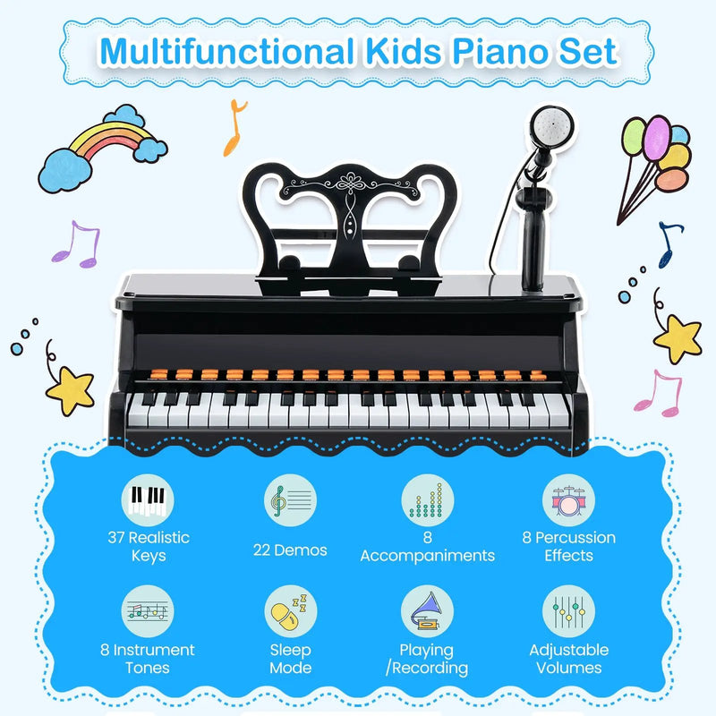 37 Keys Music Piano with Microphone Kids Piano Keyboard with Detachable Music Stand by DirectDeals