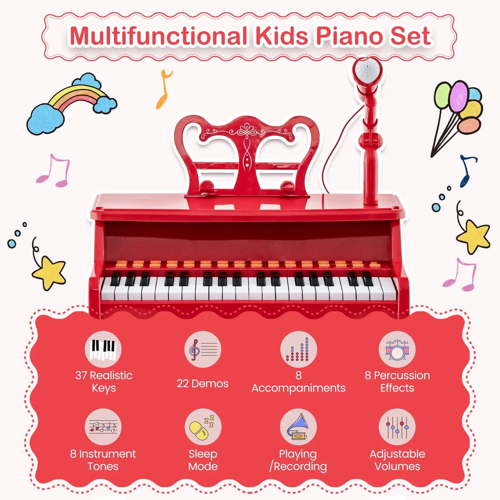 37 Keys Music Piano with Microphone Kids Piano Keyboard with Detachable Music Stand by DirectDeals