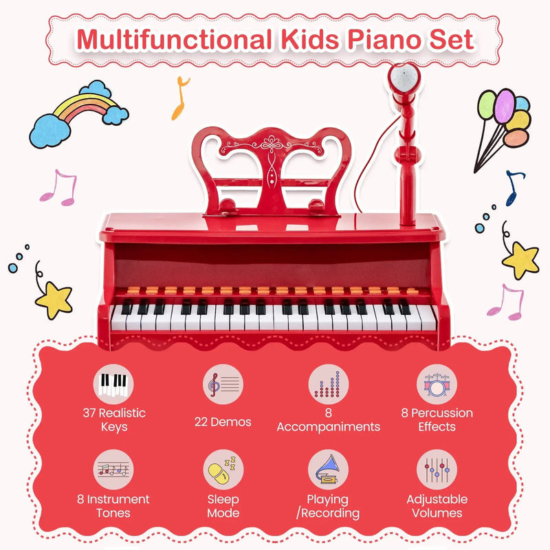 37 Keys Music Piano with Microphone Kids Piano Keyboard with Detachable Music Stand by DirectDeals