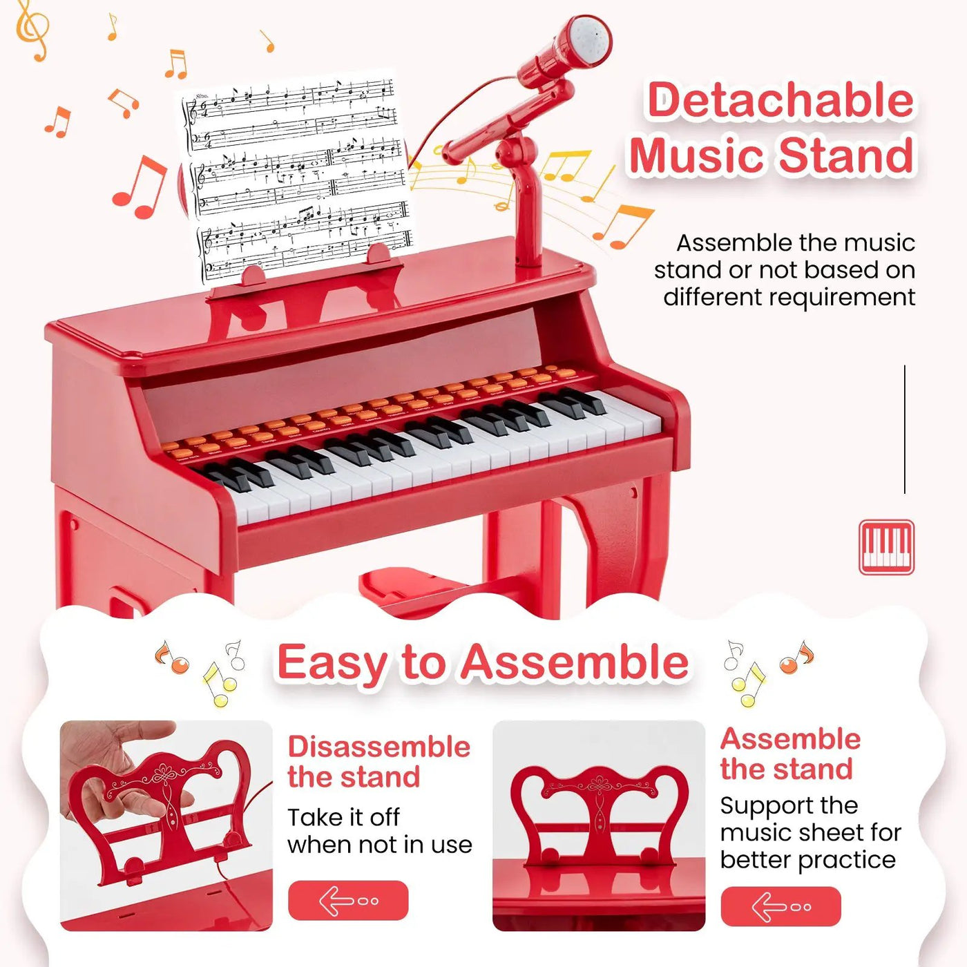 37 Keys Music Piano with Microphone Kids Piano Keyboard with Detachable Music Stand by DirectDeals
