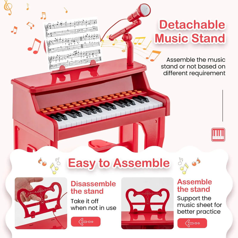 37 Keys Music Piano with Microphone Kids Piano Keyboard with Detachable Music Stand by DirectDeals