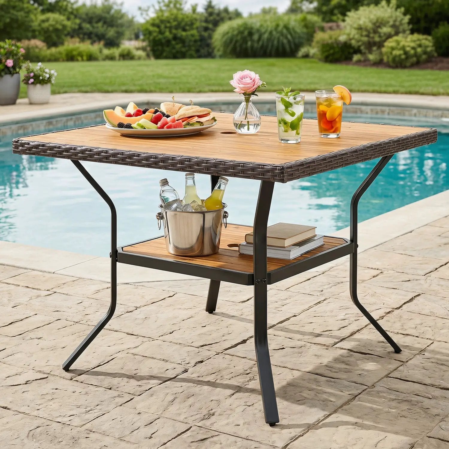 37" Square Outdoor Dining Table with Acacia Wood Top by DirectDeals