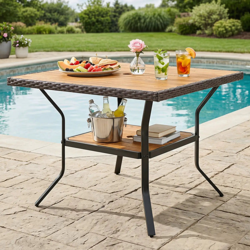 37" Square Outdoor Dining Table with Acacia Wood Top by DirectDeals