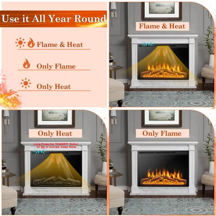 34/37 Inch Electric Fireplace Recessed with Adjustable Flames by DirectDeals