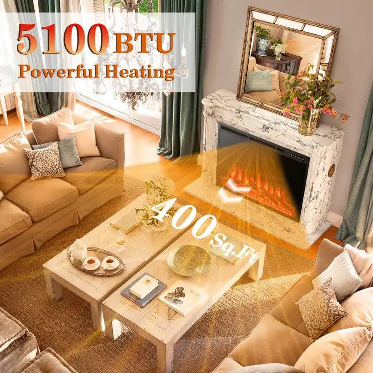 34/37 Inch Electric Fireplace Recessed with Adjustable Flames by DirectDeals