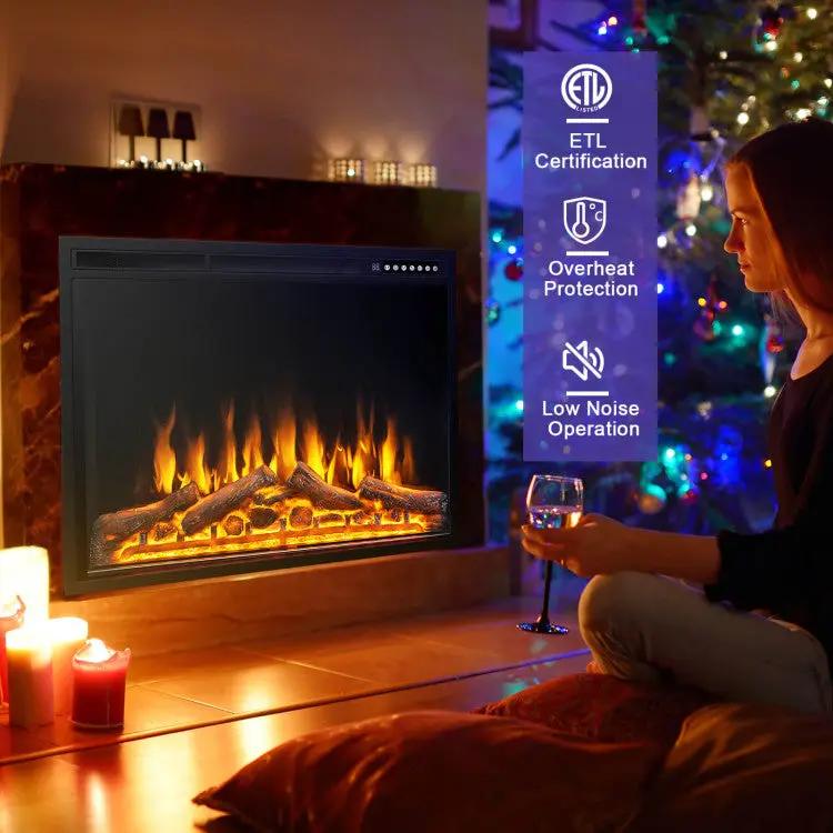 34/37 Inch Electric Fireplace Recessed with Adjustable Flames by DirectDeals