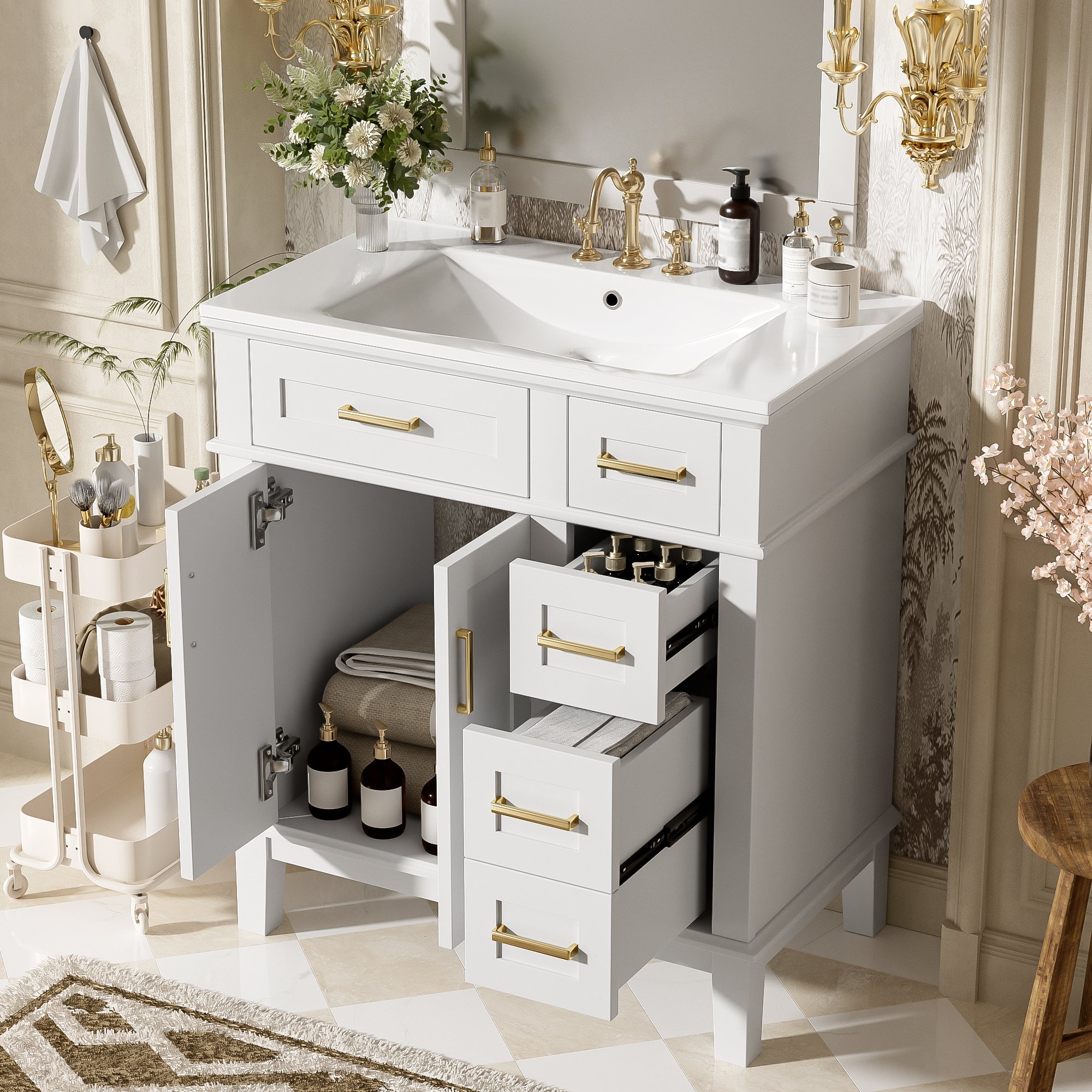30" Bathroom Vanity with Ceramic Sink and Modern Storage Cabinet by HouseOfZazla