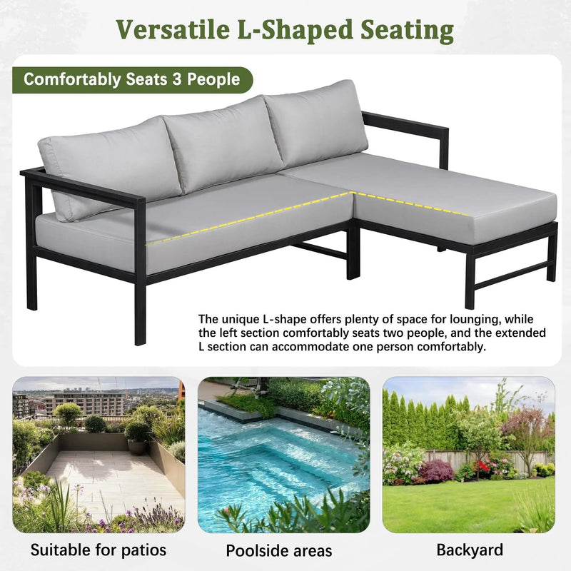 U_style Outdoor L-Shaped Sofa with Iron Frame and Ultra-Thick Cushions by HouseOfZazla