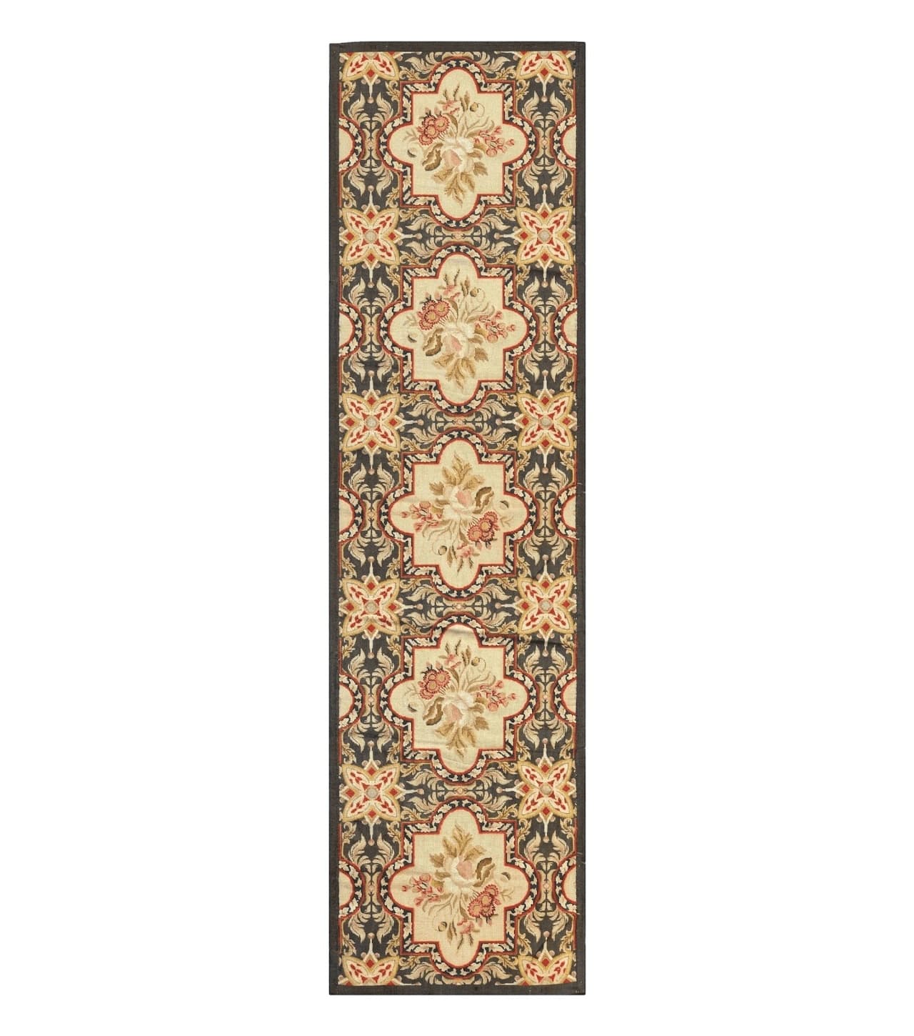 Needlepoint Runner Rug 2.7 x 9.7, European French Design, Wool, Handmade, Vintage by Jewel Rugs