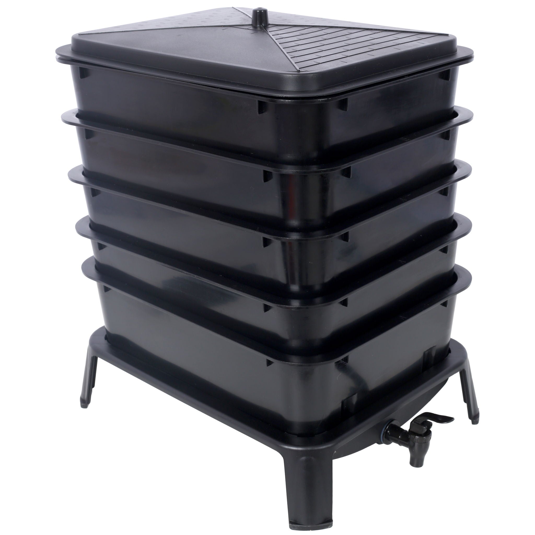 Eco Friendly 5 Layer Worm Compost Bin With 50L Capacity, Easy Setup Plastic Worm Farm Kit - Black by HouseOfZazla