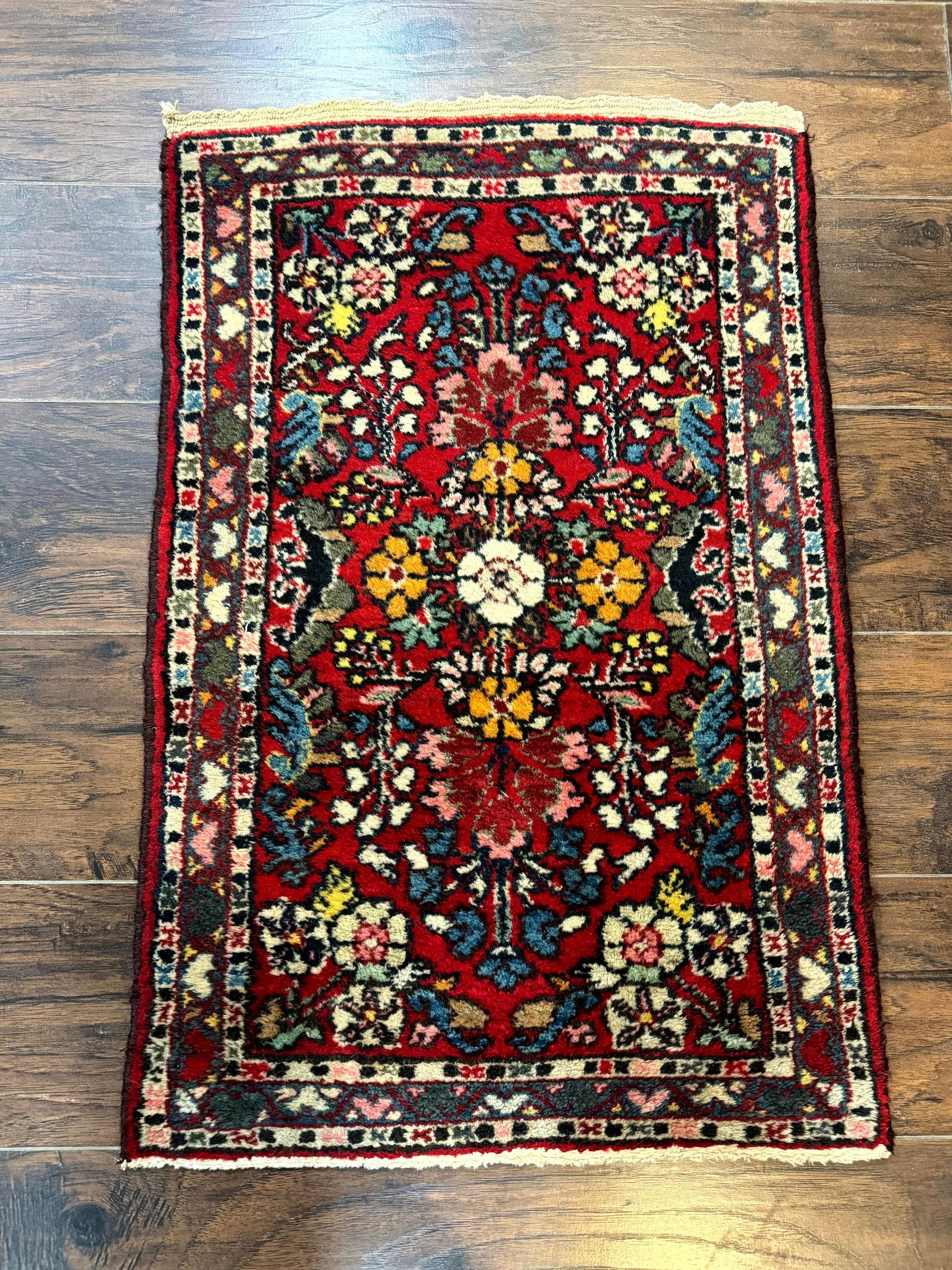 Small Persian Tribal Rug 2x3, Red Colorful Small Hamadan Carpet, Antique Persian Rug by Jewel Rugs
