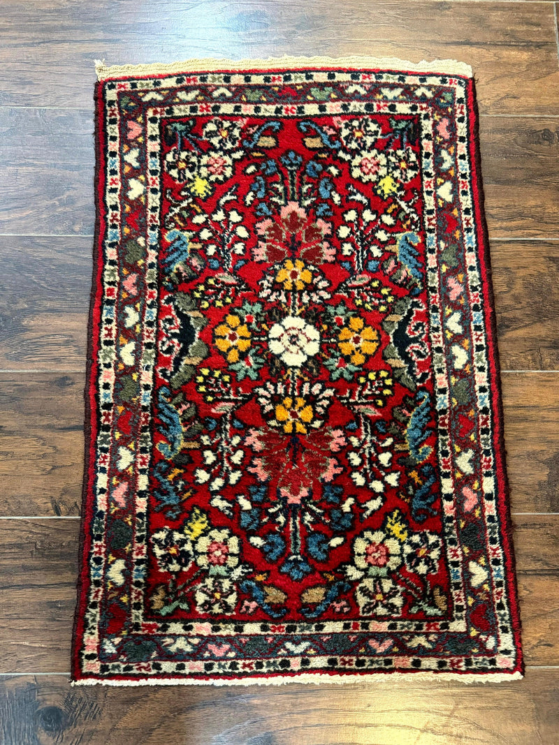 Small Persian Tribal Rug 2x3, Red Colorful Small Hamadan Carpet, Antique Persian Rug by Jewel Rugs
