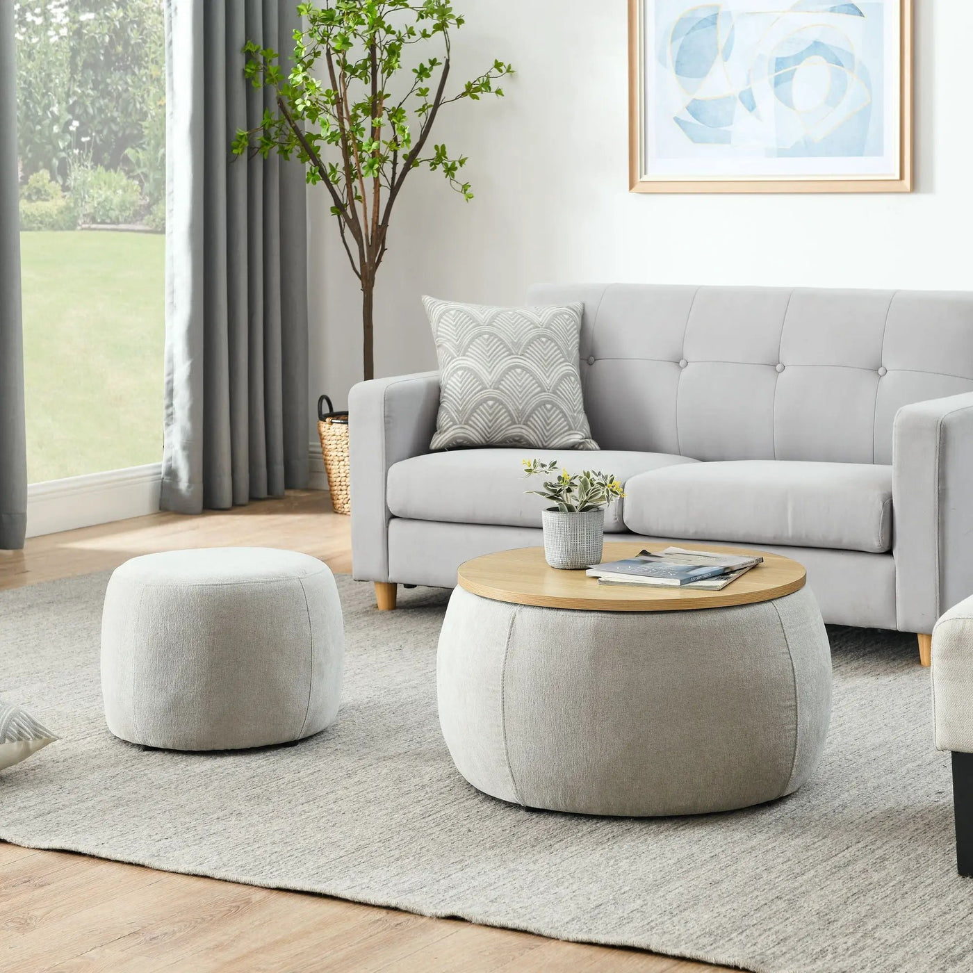 Round Storage Ottoman, 2 In 1 Function, End Table And Ottoman by HouseOfZazla