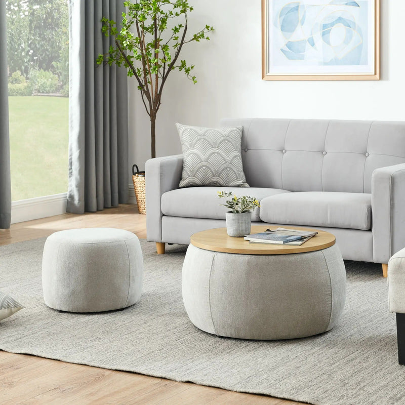 Round Storage Ottoman, 2 In 1 Function, End Table And Ottoman by HouseOfZazla