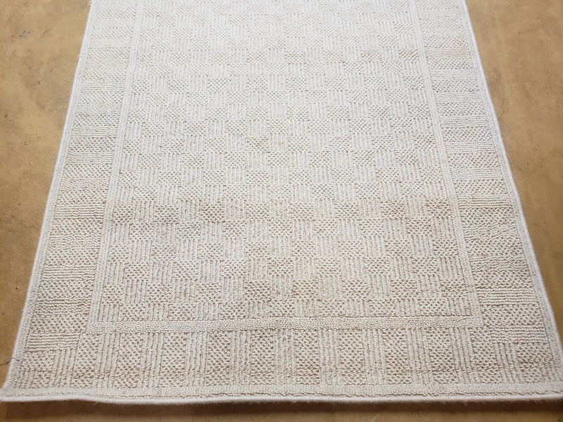 3x5 Karastan Rug Chaumiere Collection, Kara-Loc, Design #291/9866, Creme Color, Textured Squares II Patern, 3'6" x 5' 3" Carpet by Jewel Rugs