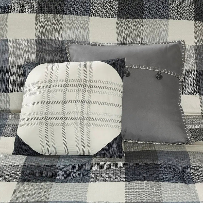 7 Piece Herringbone Comforter Set Grey Cal King by HouseOfZazla