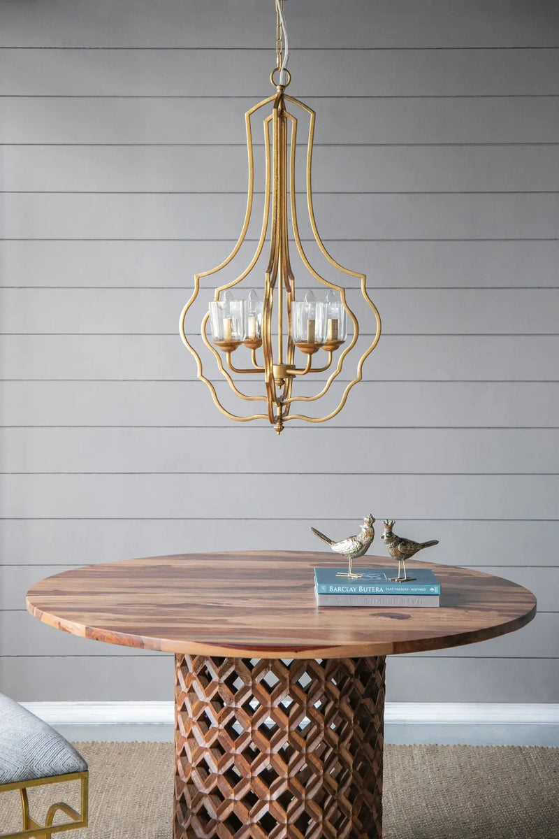4 Light Metal Chandelier, Hanging Light Fixture With Adjustable Chain For Kitchen, Bulb Not Included - Gold by Unique Piece Furniture