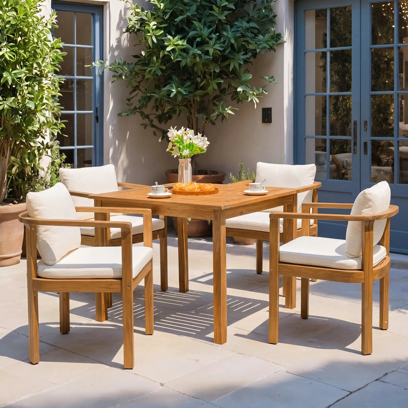 Outdoor Dining Chair Set of 4 with Curved Acacia Wood Arms by HouseOfZazla