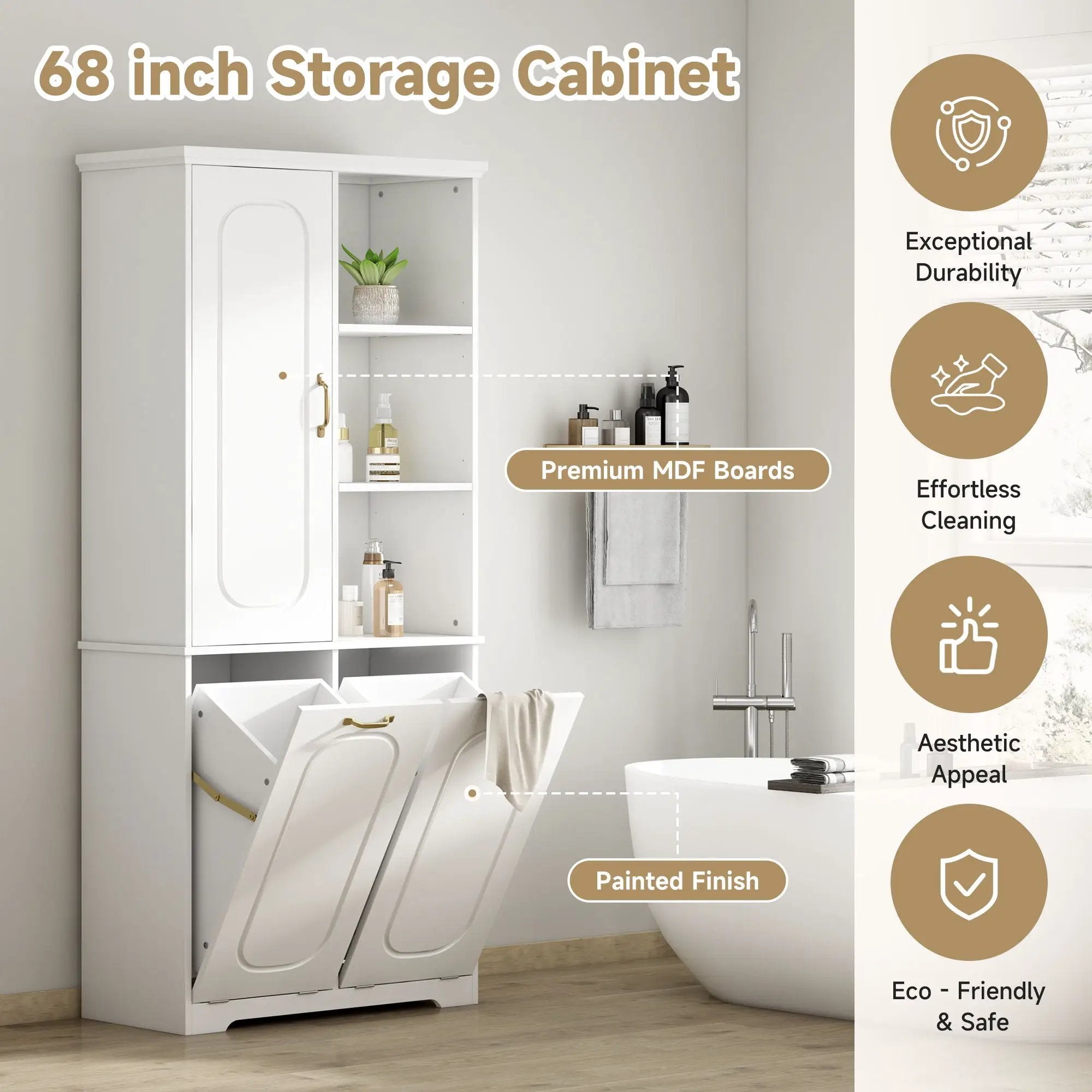 Freestanding Tall Storage Cabinet With 2 Tilt-Out Hampers by HouseOfZazla