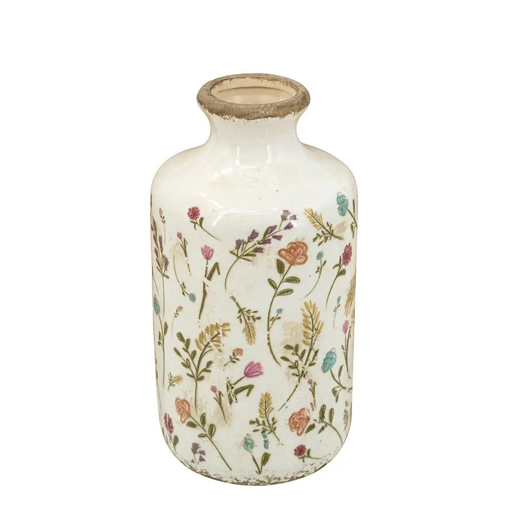 Ceramic Cylinder Vase with Multi-Colored Floral Motifs by HouseOfZazla