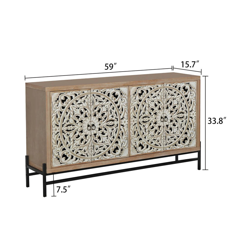 Carved 4 Door Cabinet, Storage Sideboard For Living Room - Multi by Unique Piece Furniture