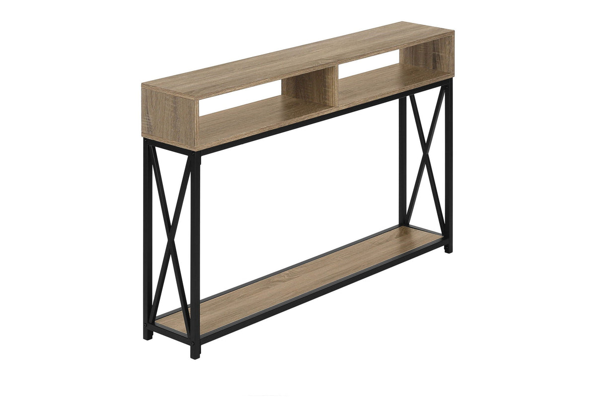 Contemporary Console Table with Metal X-Frame - Light Brown, Dark Brown, Dark Gray, photo 2 of 12