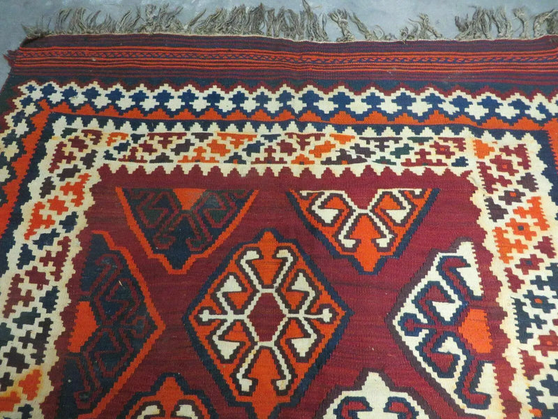 5' X 10' Antique Turkish Kilim Handmade Flat Weave Wool Rug Red Colorful Veg Dye Bohemian Boho Chic Tribal Style And Design by Jewel Rugs