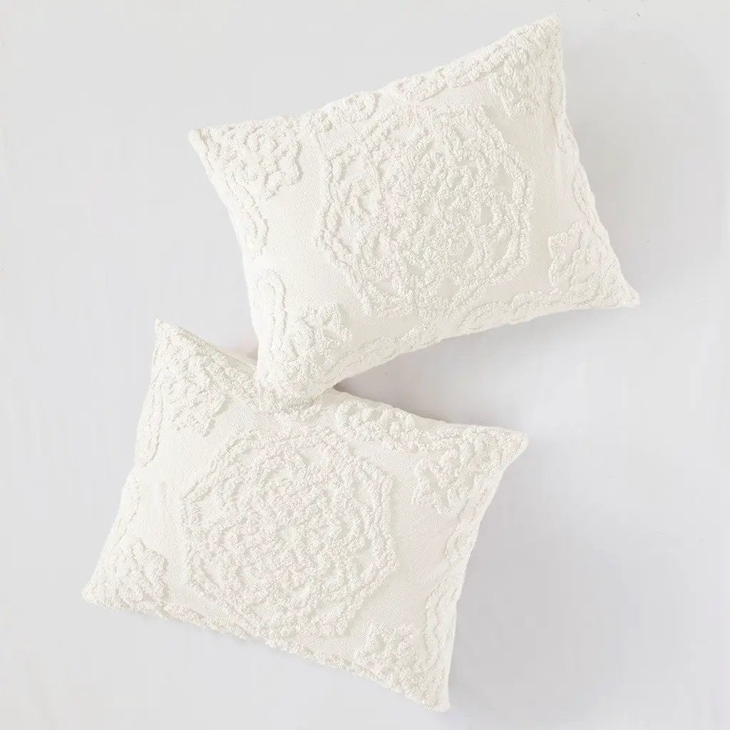 King/Cal King 3-Piece Tufted Cotton Chenille Medallion Duvet Cover Set by HouseOfZazla