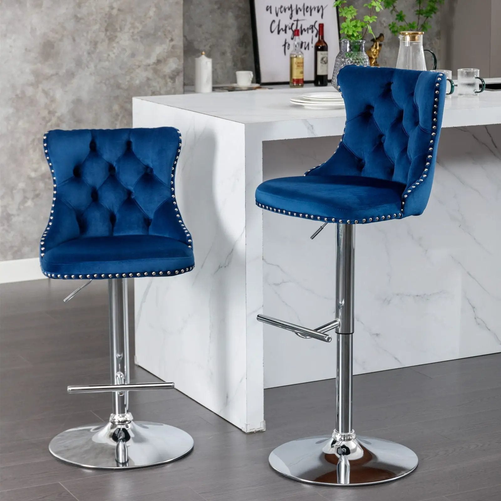 Swivel Barstools Adjusatble Seat Height From 25-33", Modern Upholstered Base Bar Stools With Backs Comfortable Tufted For Home Pub And Kitchen Island (Set of 2) by Unique Piece Furniture