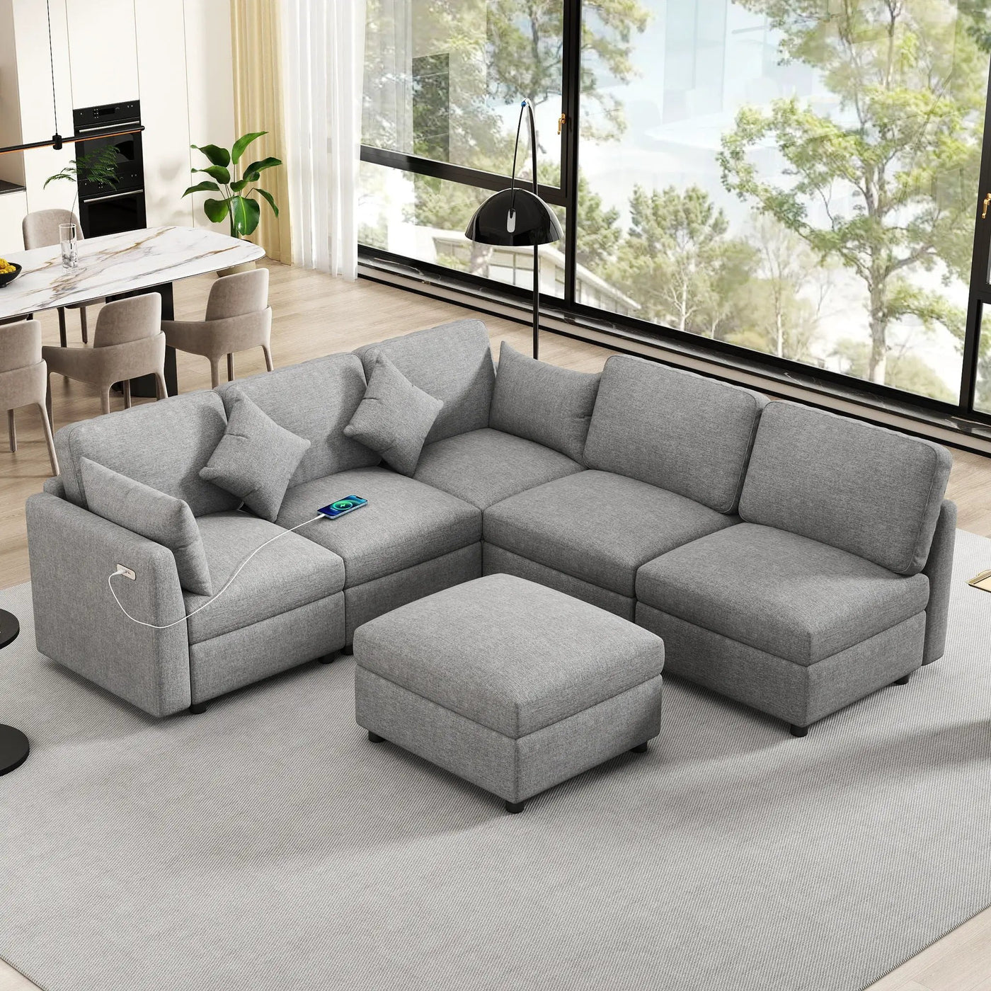 Sectional Sofa Modular U-Shaped With Ottoman & USB Ports by HouseOfZazla