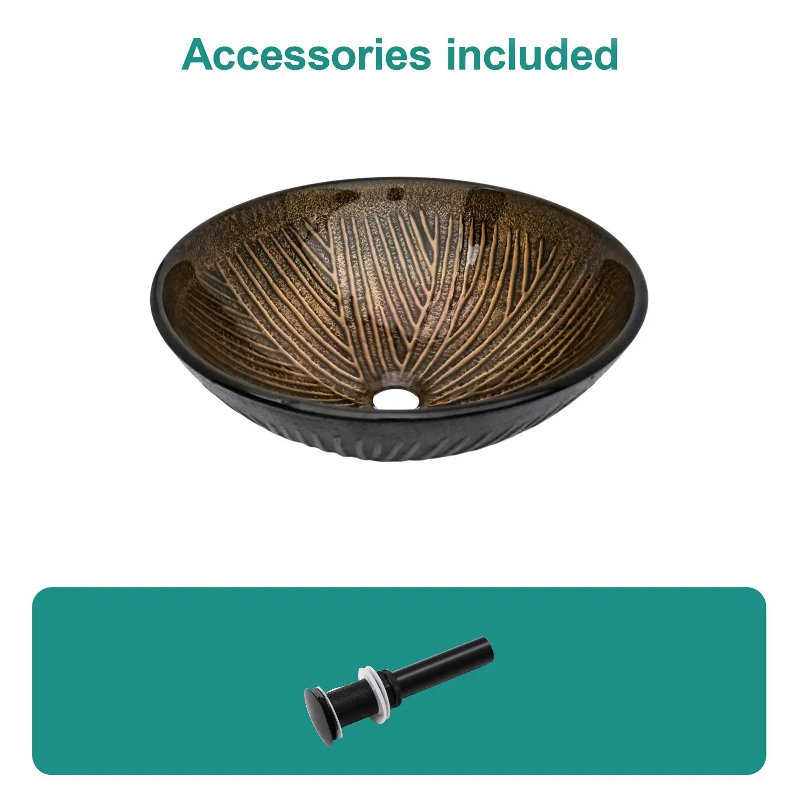 Feather Pattern Amber Vessel Sink With Pop Up Drain, Oval Bathroom Basin - Amber by HouseOfZazla