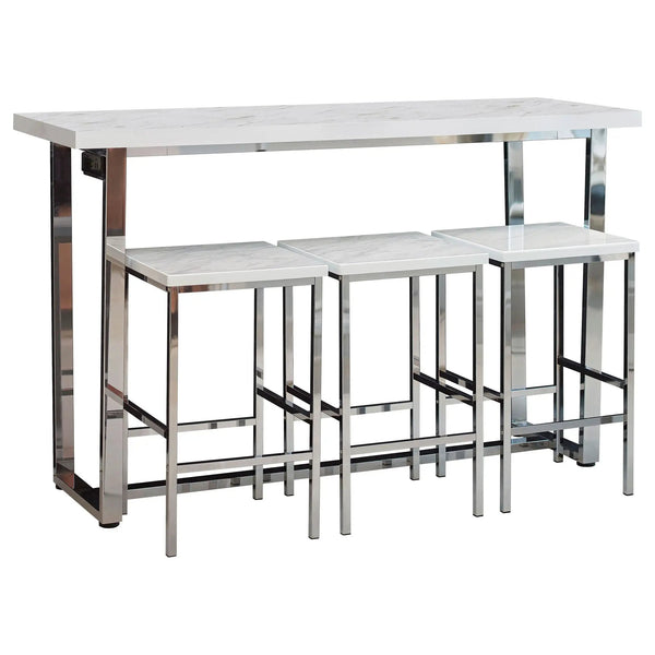 Ledesma - 4 Piece Counter Height Dining Set And Built In Power Unit - White Marble