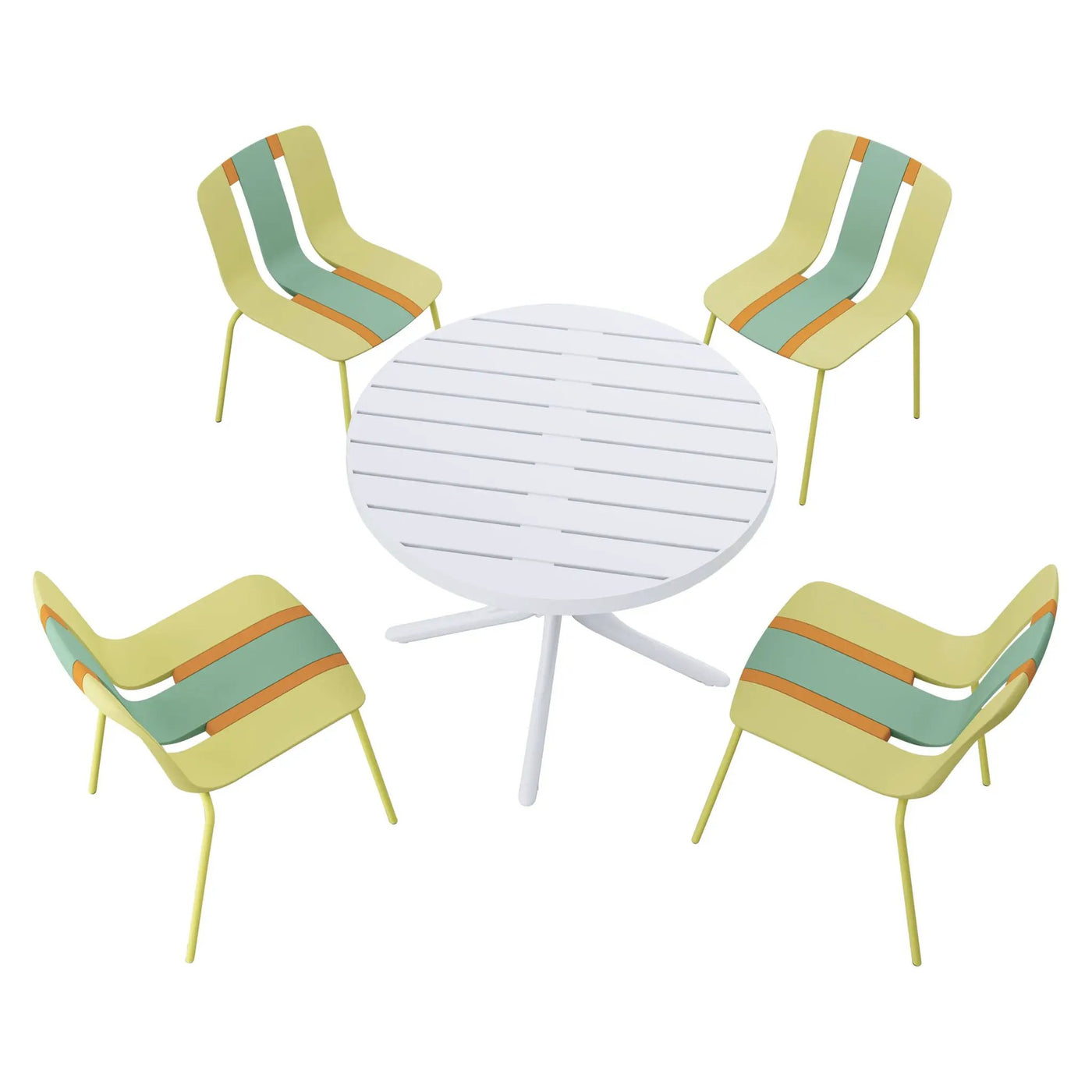 4 Piece Set Of Modern Striped Color Blocking Single Chairs With Round Table by HouseOfZazla
