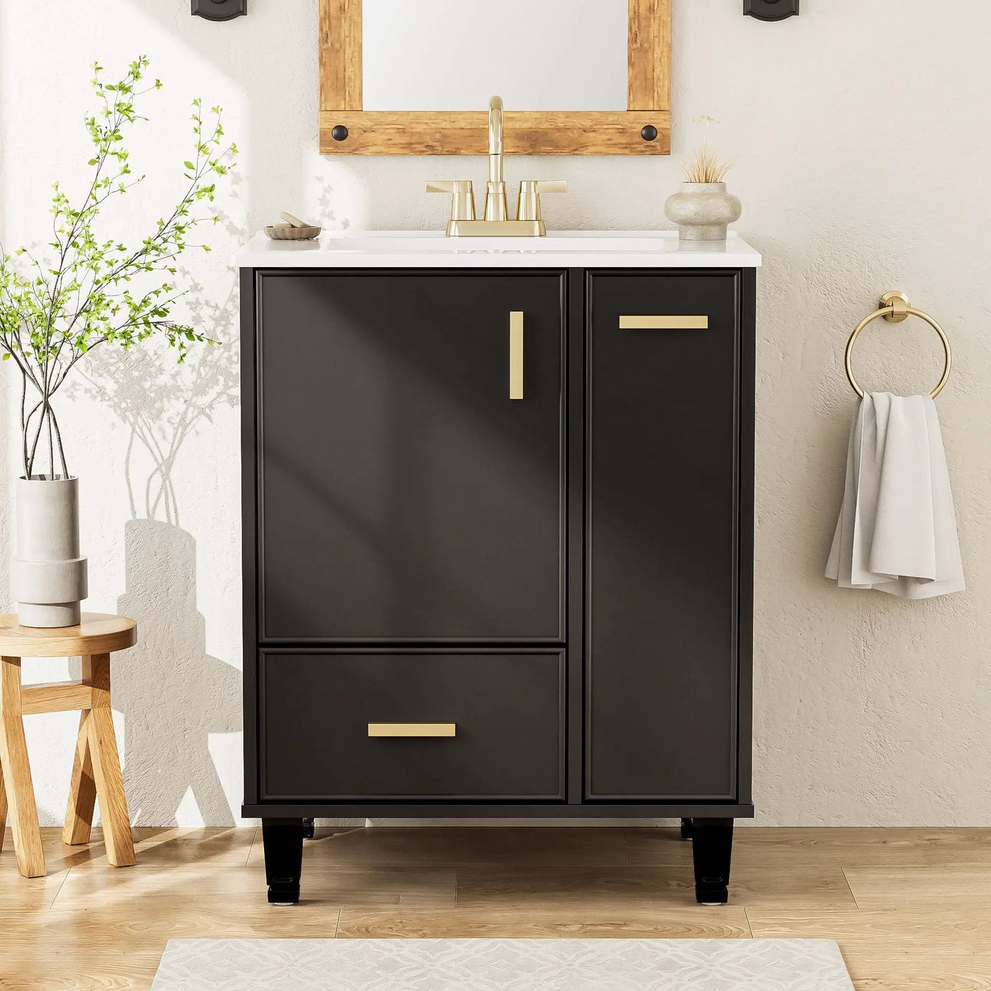 Bathroom Vanity With Sink, Deep Drawer, Door Shelf, 2 Tier Basket by HouseOfZazla