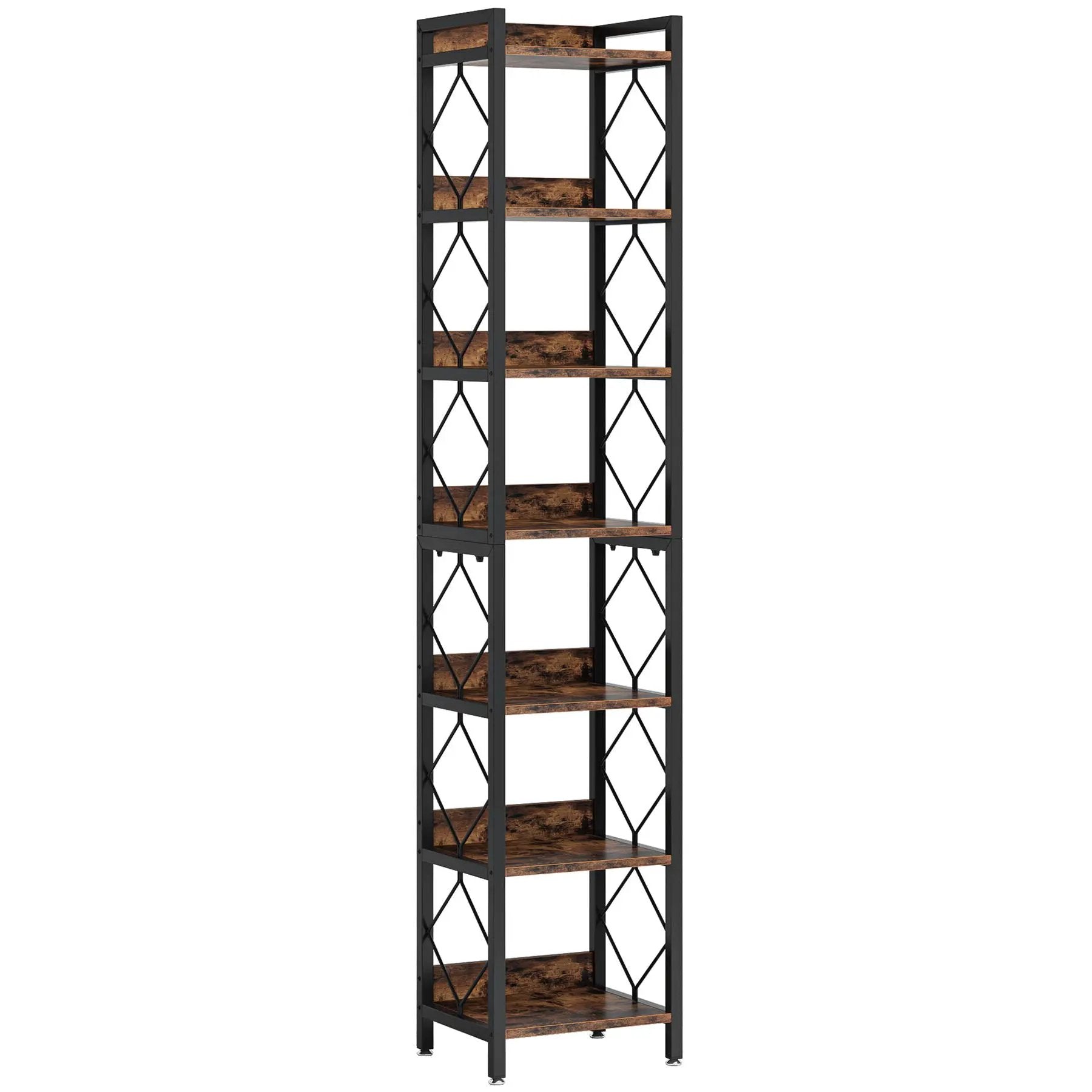 Extra Tall 7 Tier Narrow Corner Bookshelf Storage Display Rack For Living Room - Rustic Brown by HouseOfZazla