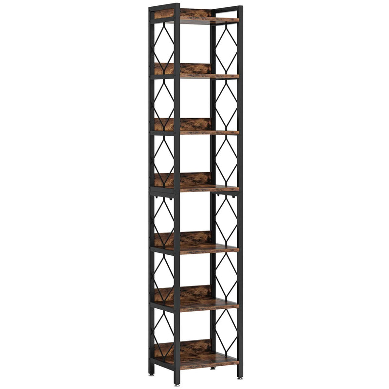 Extra Tall 7 Tier Narrow Corner Bookshelf Storage Display Rack For Living Room - Rustic Brown by HouseOfZazla