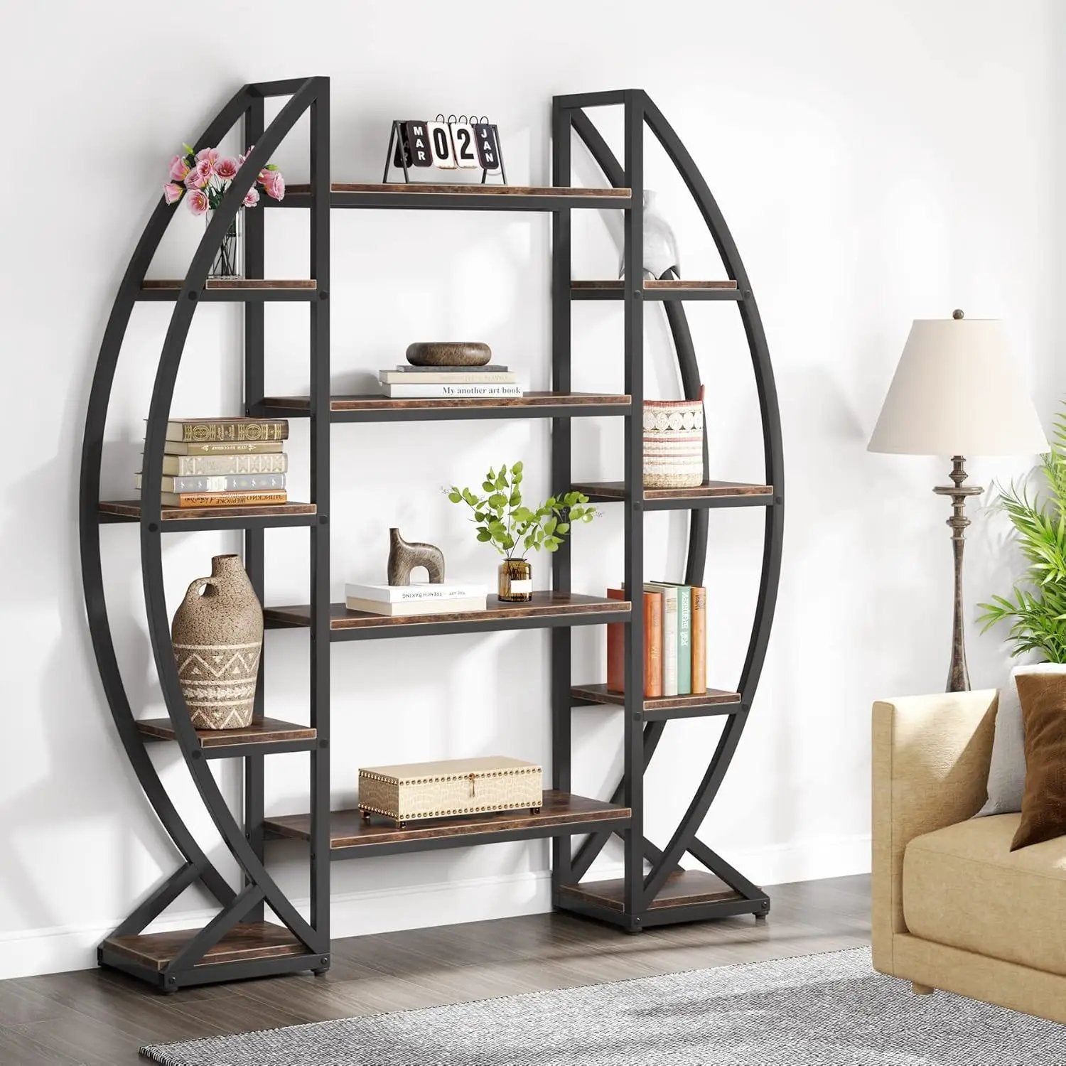 Triple Wide Oval Etagere Bookcase With Shelves For Living Room by HouseOfZazla